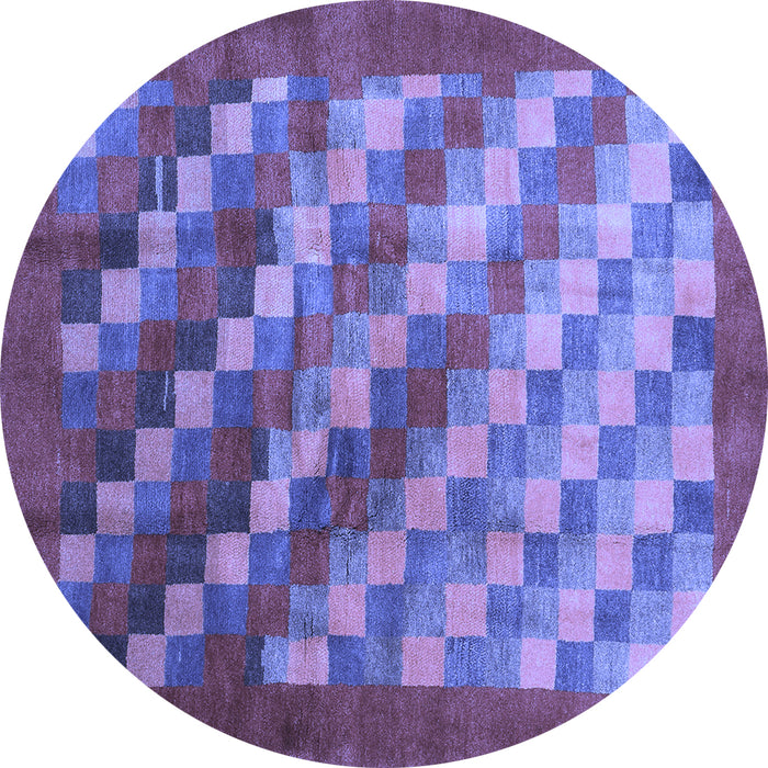 Round Machine Washable Checkered Blue Modern Rug, wshcon2878blu