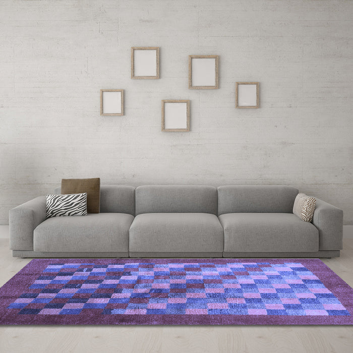 Machine Washable Checkered Blue Modern Rug in a Living Room, wshcon2878blu