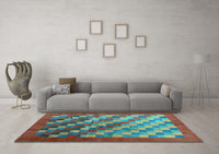 Machine Washable Checkered Light Blue Modern Rug, wshcon2878lblu