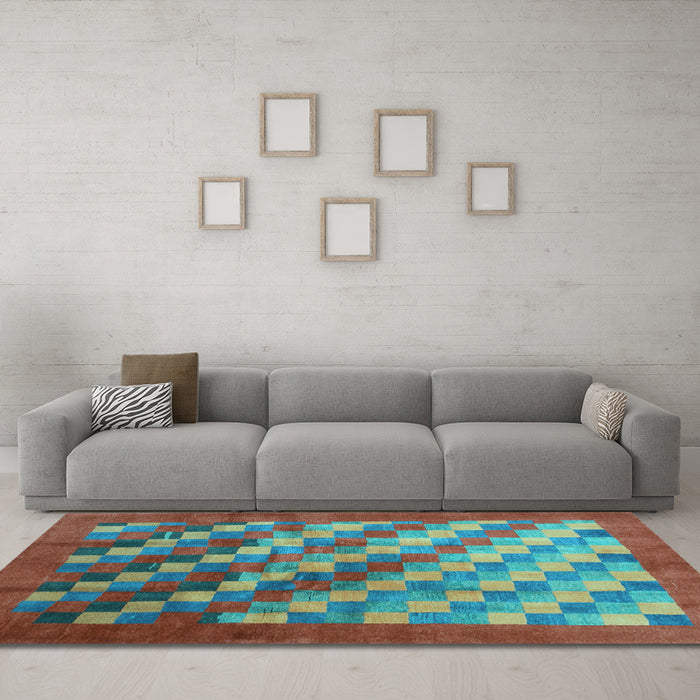 Machine Washable Checkered Light Blue Modern Rug in a Living Room, wshcon2878lblu