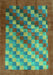 Machine Washable Checkered Turquoise Modern Area Rugs, wshcon2878turq