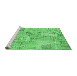 Sideview of Machine Washable Patchwork Emerald Green Transitional Area Rugs, wshcon2879emgrn