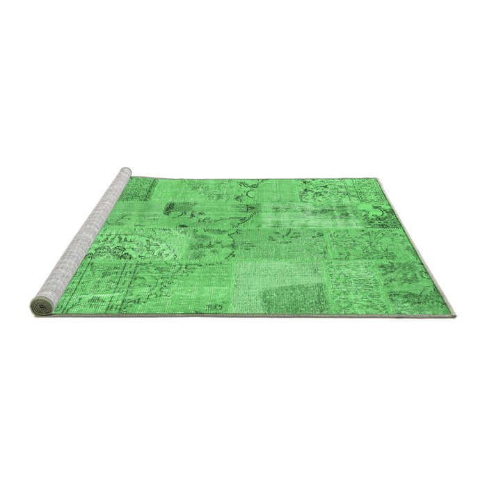 Sideview of Machine Washable Patchwork Emerald Green Transitional Area Rugs, wshcon2879emgrn