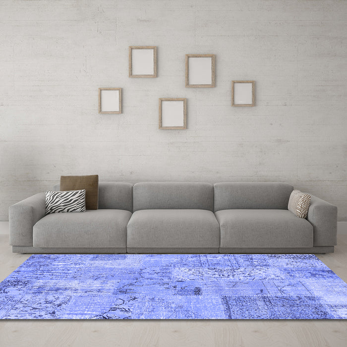 Machine Washable Patchwork Blue Transitional Rug in a Living Room, wshcon2879blu