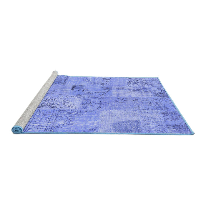 Sideview of Machine Washable Patchwork Blue Transitional Rug, wshcon2879blu