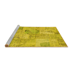 Sideview of Machine Washable Patchwork Yellow Transitional Rug, wshcon2879yw