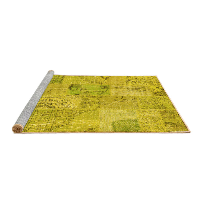 Sideview of Machine Washable Patchwork Yellow Transitional Rug, wshcon2879yw