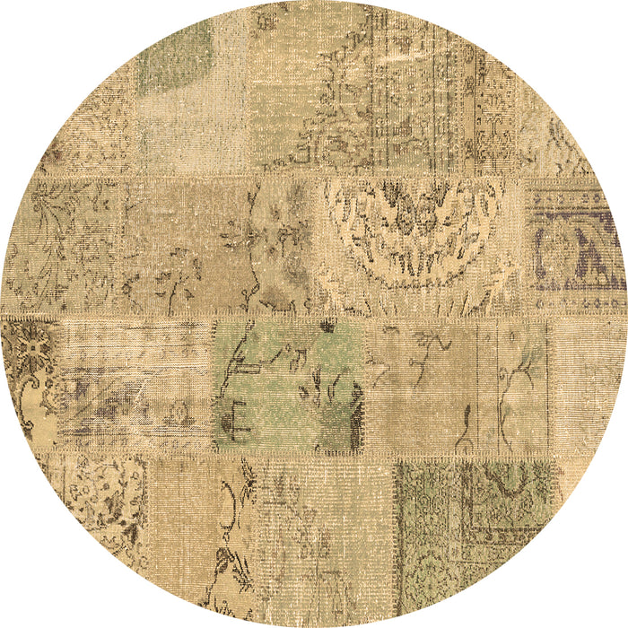 Round Machine Washable Patchwork Brown Transitional Rug, wshcon2879brn