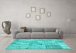 Machine Washable Patchwork Turquoise Transitional Area Rugs in a Living Room,, wshcon2879turq