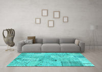 Machine Washable Patchwork Turquoise Transitional Rug, wshcon2879turq