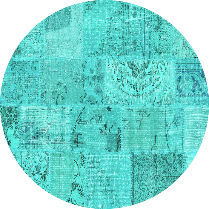 Round Patchwork Turquoise Transitional Rug, con2879turq