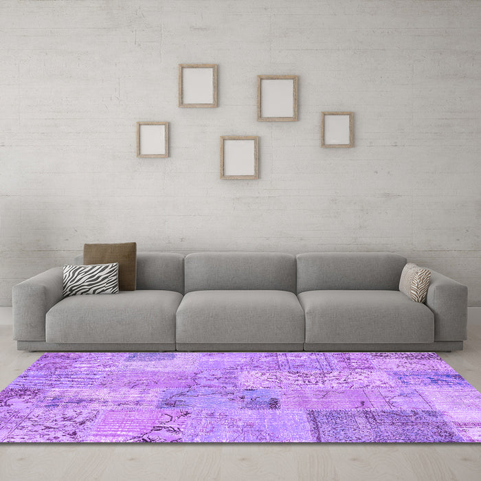 Machine Washable Patchwork Purple Transitional Area Rugs in a Living Room, wshcon2879pur