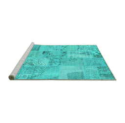 Sideview of Machine Washable Patchwork Turquoise Transitional Area Rugs, wshcon2879turq