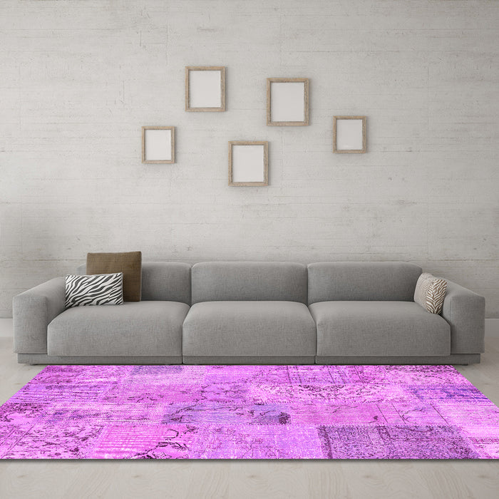 Machine Washable Patchwork Pink Transitional Rug in a Living Room, wshcon2879pnk