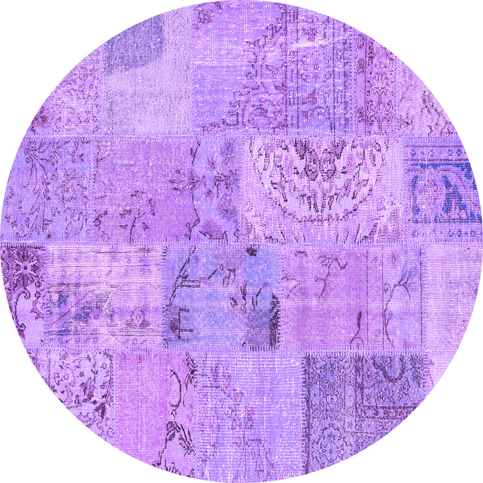 Round Patchwork Purple Transitional Rug, con2879pur