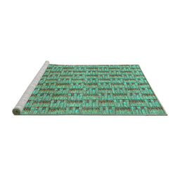 Sideview of Machine Washable Abstract Turquoise Contemporary Area Rugs, wshcon287turq