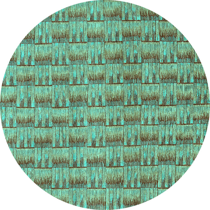 Round Machine Washable Abstract Turquoise Contemporary Area Rugs, wshcon287turq