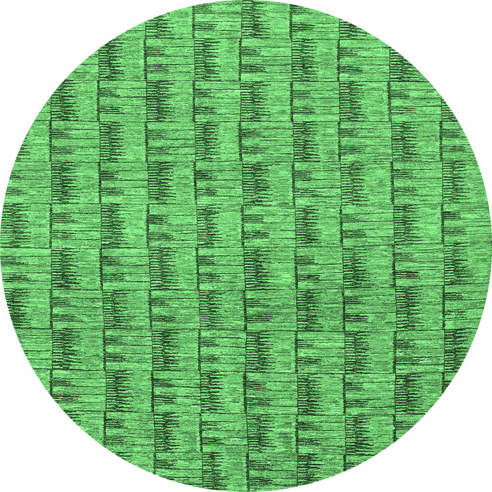 Round Machine Washable Abstract Emerald Green Contemporary Area Rugs, wshcon287emgrn