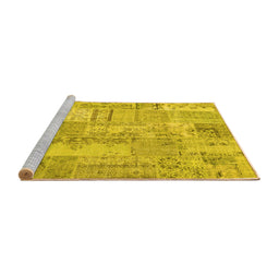 Sideview of Machine Washable Patchwork Yellow Transitional Rug, wshcon2880yw