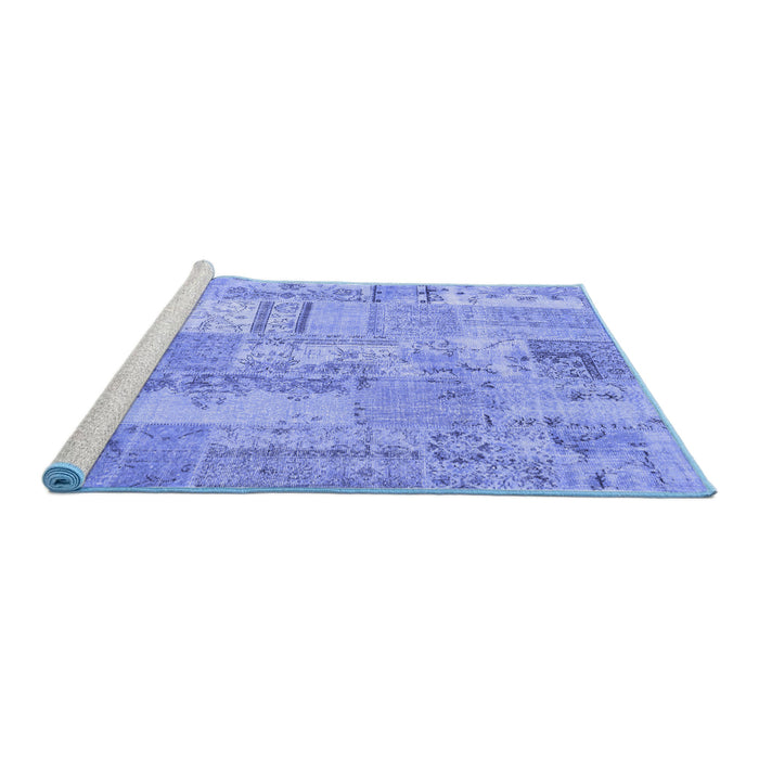 Sideview of Machine Washable Patchwork Blue Transitional Rug, wshcon2880blu