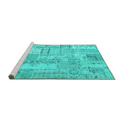Sideview of Machine Washable Patchwork Turquoise Transitional Area Rugs, wshcon2880turq