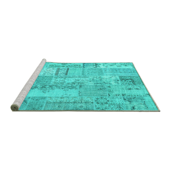 Sideview of Machine Washable Patchwork Turquoise Transitional Area Rugs, wshcon2880turq
