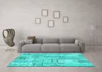 Machine Washable Patchwork Turquoise Transitional Rug, wshcon2880turq