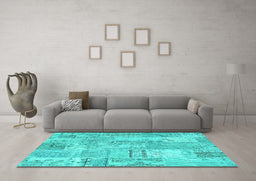 Machine Washable Patchwork Turquoise Transitional Area Rugs in a Living Room,, wshcon2880turq