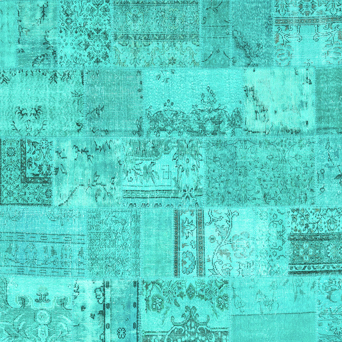 Square Machine Washable Patchwork Turquoise Transitional Area Rugs, wshcon2880turq