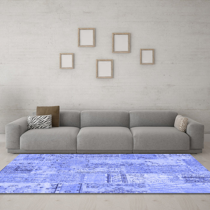 Machine Washable Patchwork Blue Transitional Rug in a Living Room, wshcon2880blu