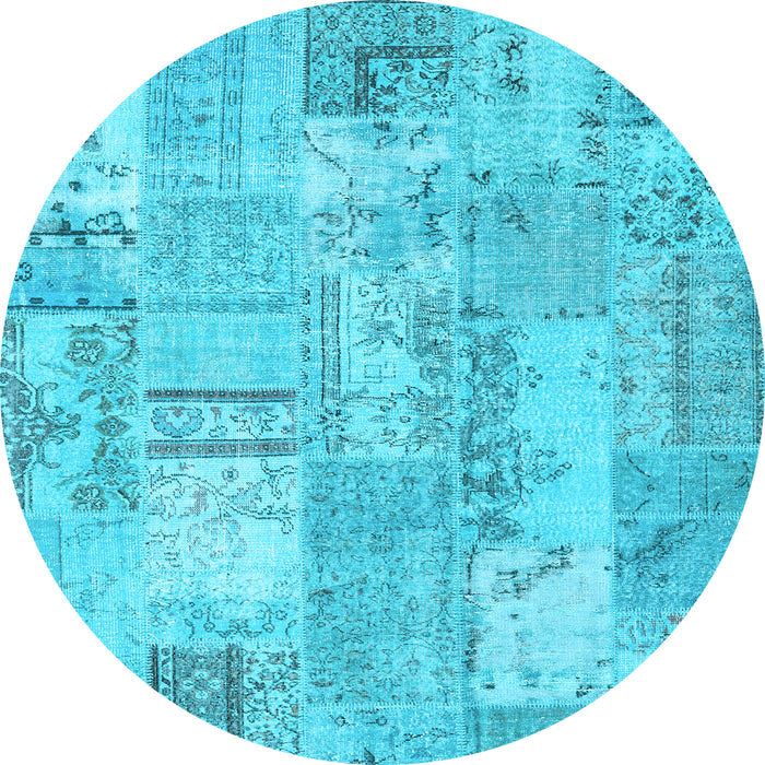 Round Patchwork Light Blue Transitional Rug, con2880lblu