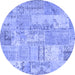 Round Patchwork Blue Transitional Rug, con2880blu