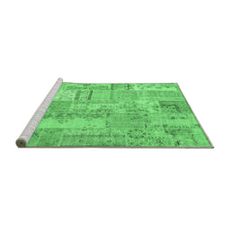 Sideview of Machine Washable Patchwork Emerald Green Transitional Area Rugs, wshcon2880emgrn
