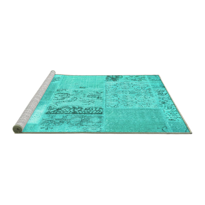 Sideview of Machine Washable Patchwork Turquoise Transitional Area Rugs, wshcon2881turq