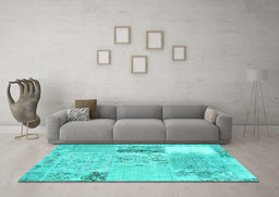 Machine Washable Patchwork Turquoise Transitional Area Rugs in a Living Room,, wshcon2881turq
