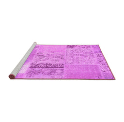Sideview of Machine Washable Patchwork Pink Transitional Rug, wshcon2881pnk