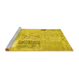 Sideview of Machine Washable Patchwork Yellow Transitional Rug, wshcon2881yw