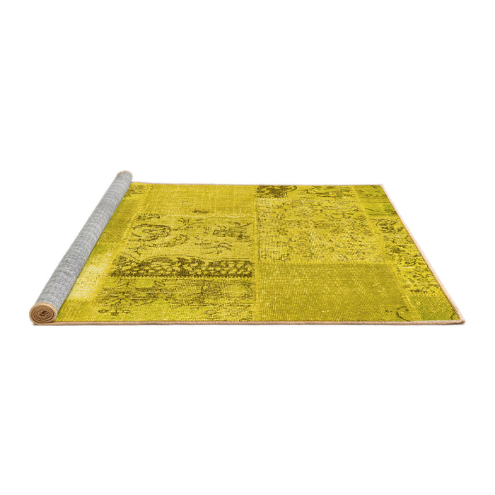 Sideview of Machine Washable Patchwork Yellow Transitional Rug, wshcon2881yw