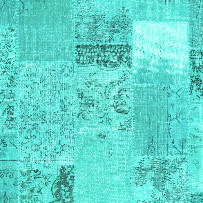 Square Machine Washable Patchwork Turquoise Transitional Area Rugs, wshcon2881turq