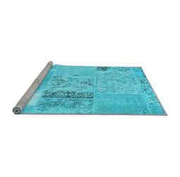 Sideview of Machine Washable Patchwork Light Blue Transitional Rug, wshcon2881lblu