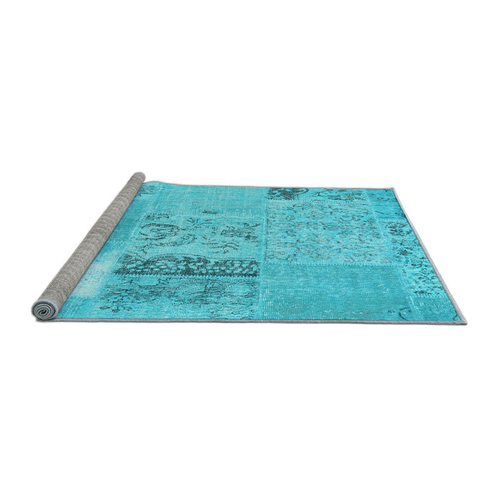 Sideview of Machine Washable Patchwork Light Blue Transitional Rug, wshcon2881lblu