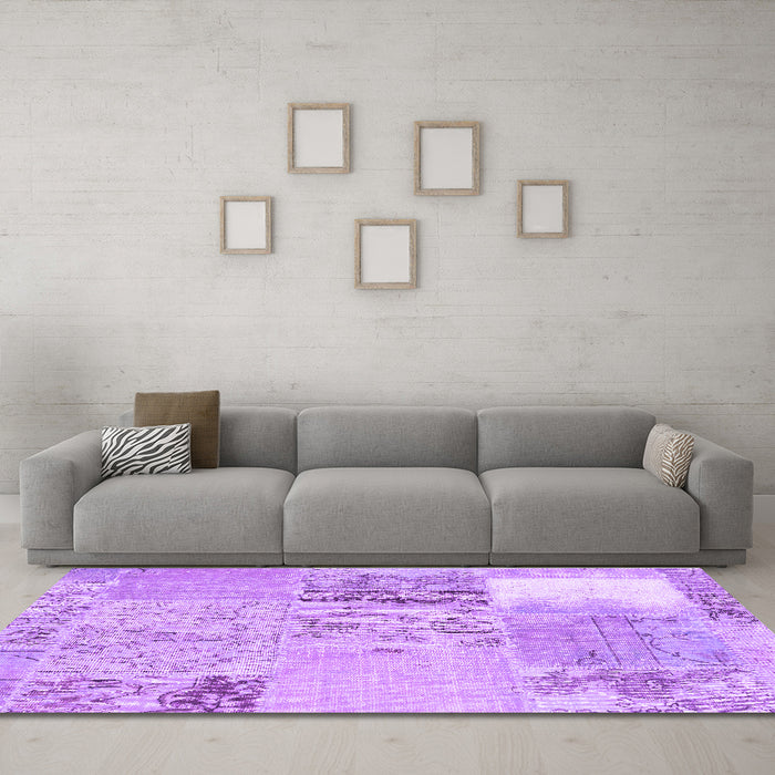 Machine Washable Patchwork Purple Transitional Area Rugs in a Living Room, wshcon2881pur