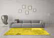 Machine Washable Patchwork Yellow Transitional Rug in a Living Room, wshcon2881yw