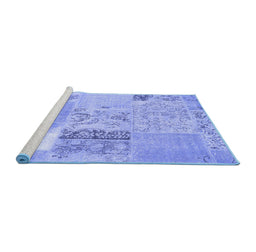 Sideview of Machine Washable Patchwork Blue Transitional Rug, wshcon2881blu
