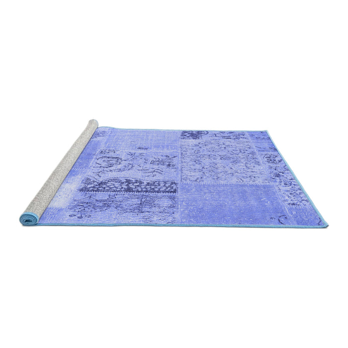 Sideview of Machine Washable Patchwork Blue Transitional Rug, wshcon2881blu
