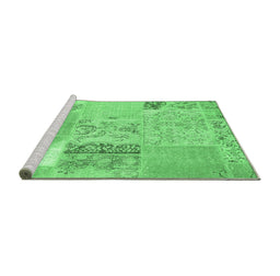 Sideview of Machine Washable Patchwork Emerald Green Transitional Area Rugs, wshcon2881emgrn