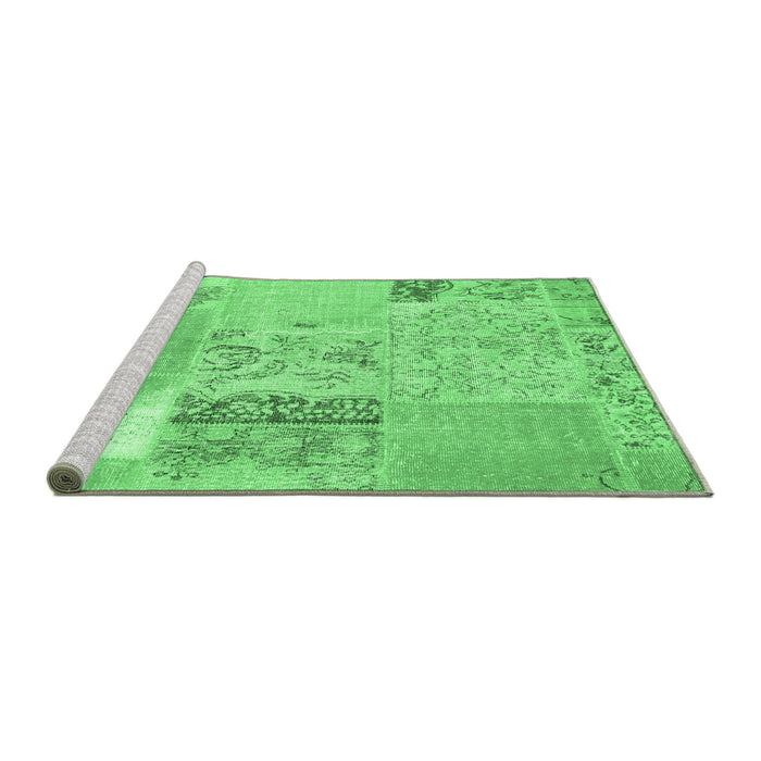 Sideview of Machine Washable Patchwork Emerald Green Transitional Area Rugs, wshcon2881emgrn