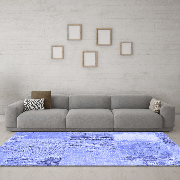 Machine Washable Patchwork Blue Transitional Rug in a Living Room, wshcon2881blu