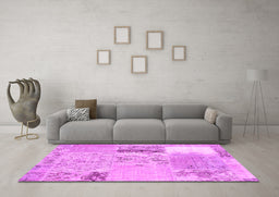 Machine Washable Patchwork Pink Transitional Rug in a Living Room, wshcon2881pnk