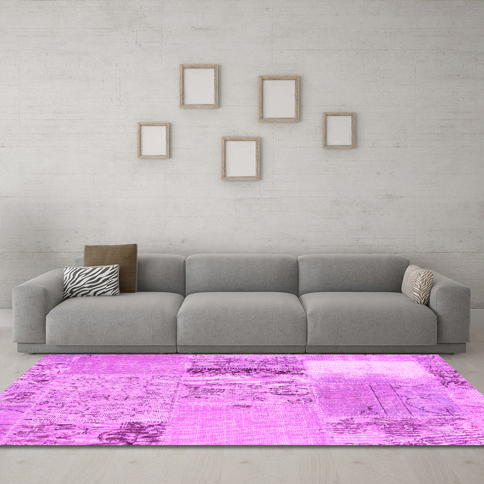 Machine Washable Patchwork Pink Transitional Rug in a Living Room, wshcon2881pnk